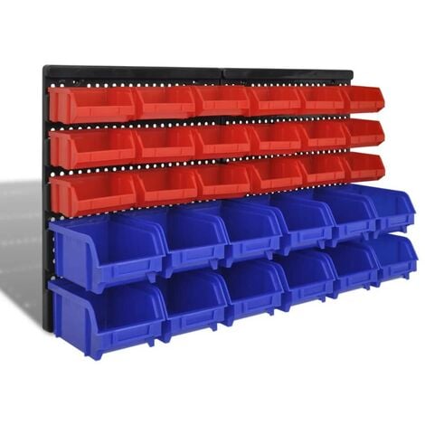 Wall Mounted Garage Plastic Storage Bin Set 30 pcs Blue & Red VDTD03698
