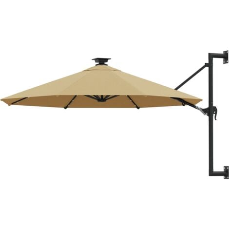 Wall-mounted Garden Parasol with LEDs 300 cm Taupe vidaXL