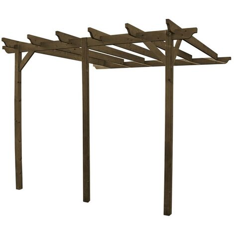 Wall Mounted Garden Pergola 3 Posts - Wood - L240 x W720 x H270 cm - Rustic Brown