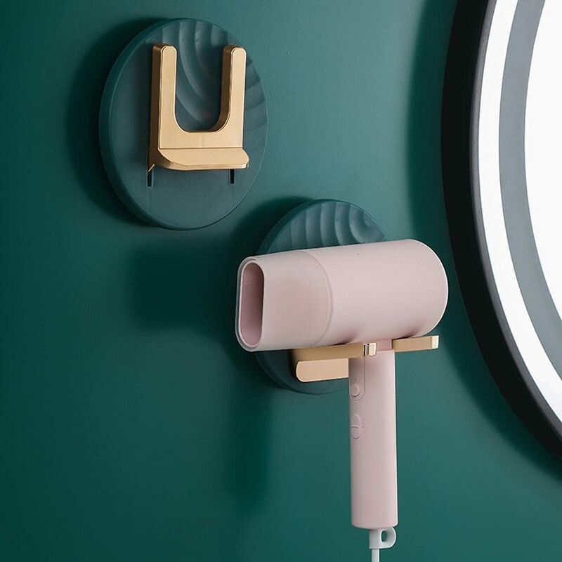 Shining house Wall Mounted Hair Dryer Holder, Hair Dryer and Straightener Holder, Hair Dryer Holders with Suction Cup, for Bathroom and Toilet-Green