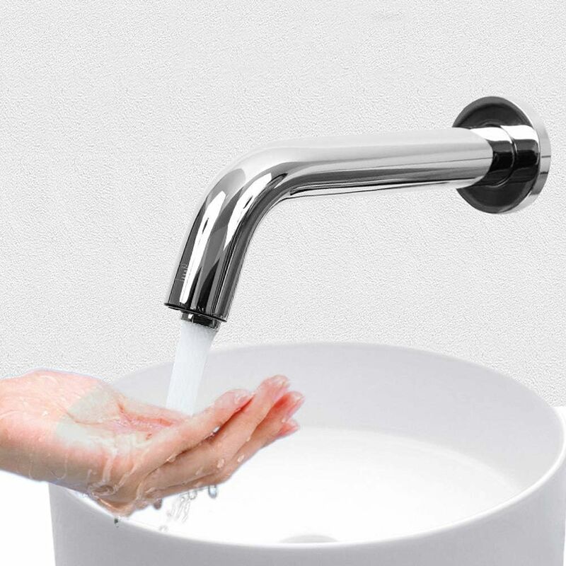 Wall Mounted Infrared Induction Sensor Water Faucet, Commercial Stainless Steel Hot and Cold Water Kitchen Sink Faucet, 2.0-5.9' Sensing Distance,