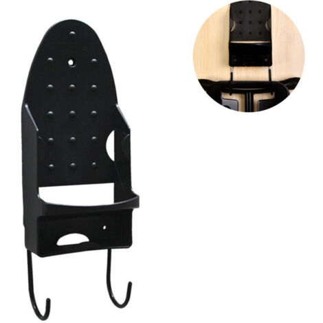 Wall-mounted iron storage, heat-resistant hooks for laundry room