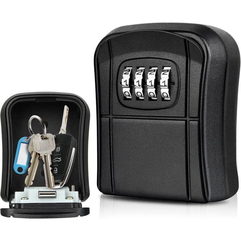 Wall Mounted Key Safe Box Mini Outdoor Key Box with 4 Digit Digital Code Resettable Waterproof Key Box for Home School Office Factory Garage (Black)