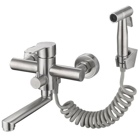 Wall mounted kitchen faucet with spray gun and 2 types of water nozzles, 360 ° rotatable nozzle YMYNY