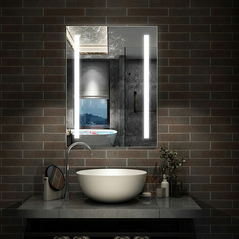 Wall Mounted LED Bathroom Mirror with Lights Sensor Touch with Demister Pad - 600 x 800 mm Single Touch