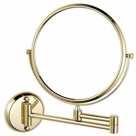Wall Mounted Makeup Mirror 8 Inch Swivel Double Sided Extendable Foldable Shaving Bathroom 5x Magnification Gold