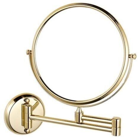 Wall Mounted Makeup Mirror 8" Rotating Double Sided Extendable Folding Bathroom Shaving Mirror 5x Magnification Gold