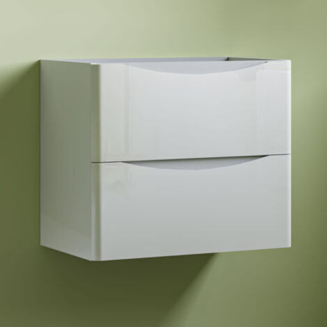 Wall Mounted Modern Bathroom Vanity Unit without Basin Flat Pack 2 Drawers - 590mm Gloss White