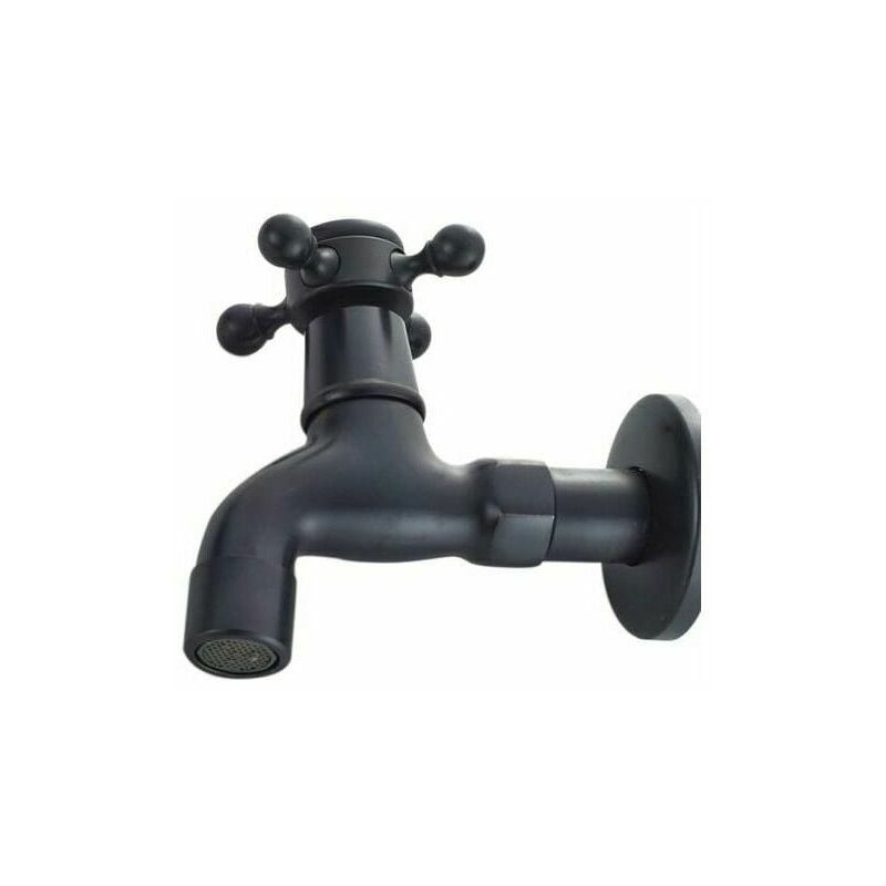 Wall Mounted Mop Faucet for Bathroom Sink Black Vintage Cold Water Tap with One Handle G1/2 Interface - Kartokner