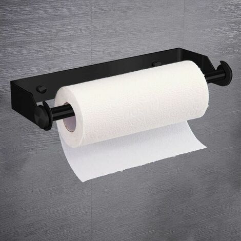 Wall-mounted paper towel holder, roll holder under the cupboard, stainless steel, self-adhesive installation without drilling, for storing toilet paper and towels, black black
