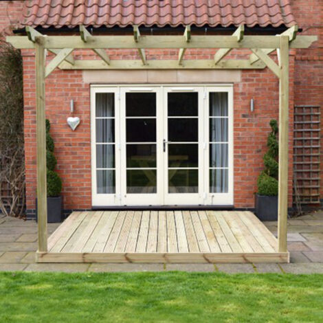 Wall Mounted Pergola and Decking Kit - L360 x W360 x H270 cm - Light Green