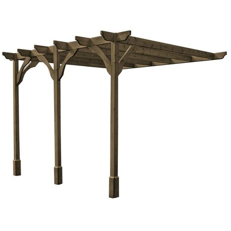 Wall Mounted Premium Pergola 3 Posts - Wood - L480 x W720 x H270 cm - Rustic Brown