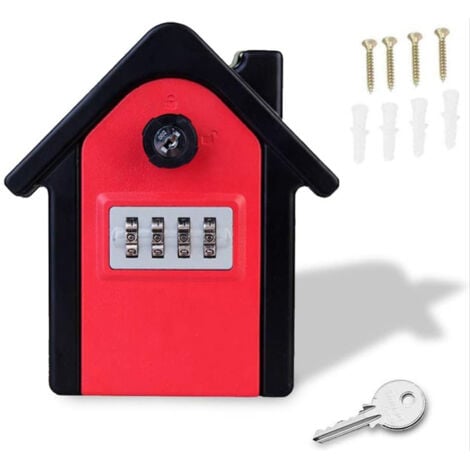 Wall Mounted Security Key Box (Red) with Digital Code and Emergency Key, Large Safe Box for Home, Office, Factory, Garage