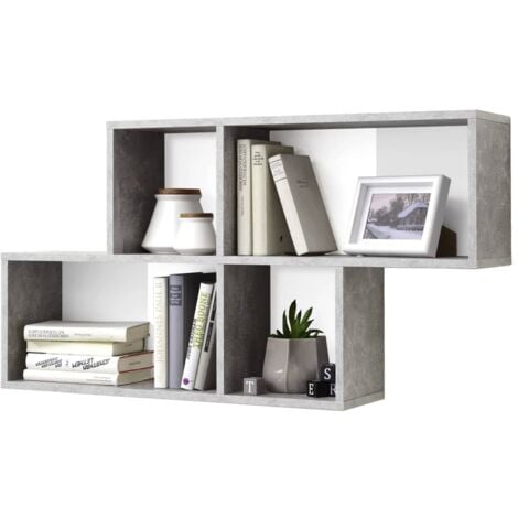 Wall-mounted Shelf with 4 Compartments Concrete and White FMD