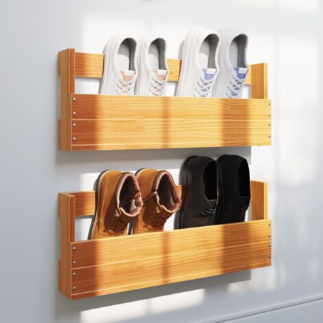 Wall-mounted Shoe Racks 2 pcs Wax Brown 59x8.5x23.5 cm Solid Wood Pine vidaXL