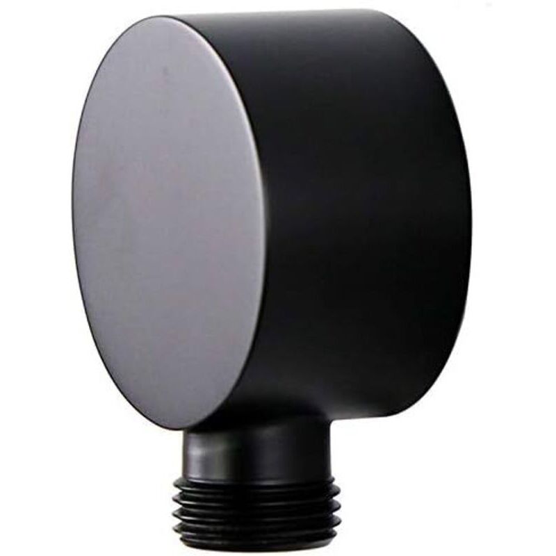 Sevengirl Wall-mounted Shower Hose Elbow, Round Brass G1/2 Inch Wall Mounted Shower Hose Connector Accessories, Shower Outlet - Black
