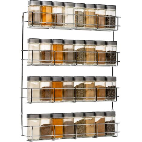 Wall Mounted Spice Rack 4 Shelves 32 Jars Metal Kitchen Storage