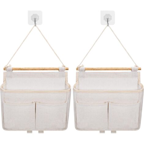 Wall Mounted Storage Bag, 2pcs Hanging Bag Pocket Organizer (Beige)