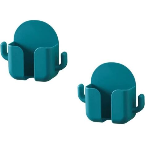 Wall Mounted Storage Box with Hooks,Multi-Function Mobile Phone Plug Holder Remote Control Storage Rack No Punching (2pc Blue)