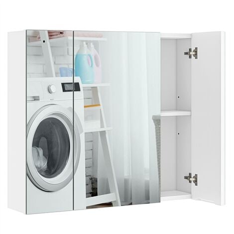 main image of "Wall-Mounted Storage Cabinet with Three Mirror Doors, Over The Toilet Space Saver Storage Cabinet for Living Room/Laundry Room/Mudroom White"
