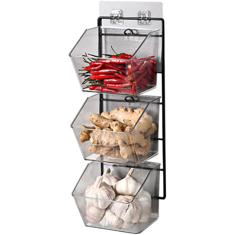 Wall Mounted Storage Container 3 Layer Wall Hanging Kitchen Storage Box for Garlic Ginger Onion Vertical Hanging