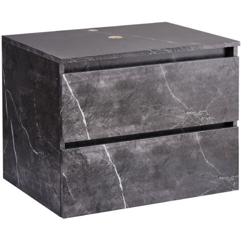 Wall Mounted Suspended Bathroom Cabinet Fluted Front 2 Drawers 60 x 47 cm Black Marble Serra