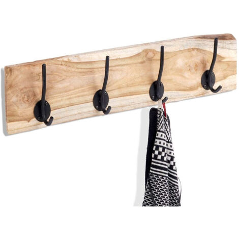 Wall mounted teak clothes hanger with double hooks 65018