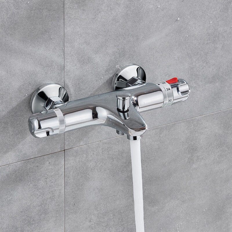 Modern Exposed Chrome Wall Mounted Thermostatic Shower Mixer And Filler Valve