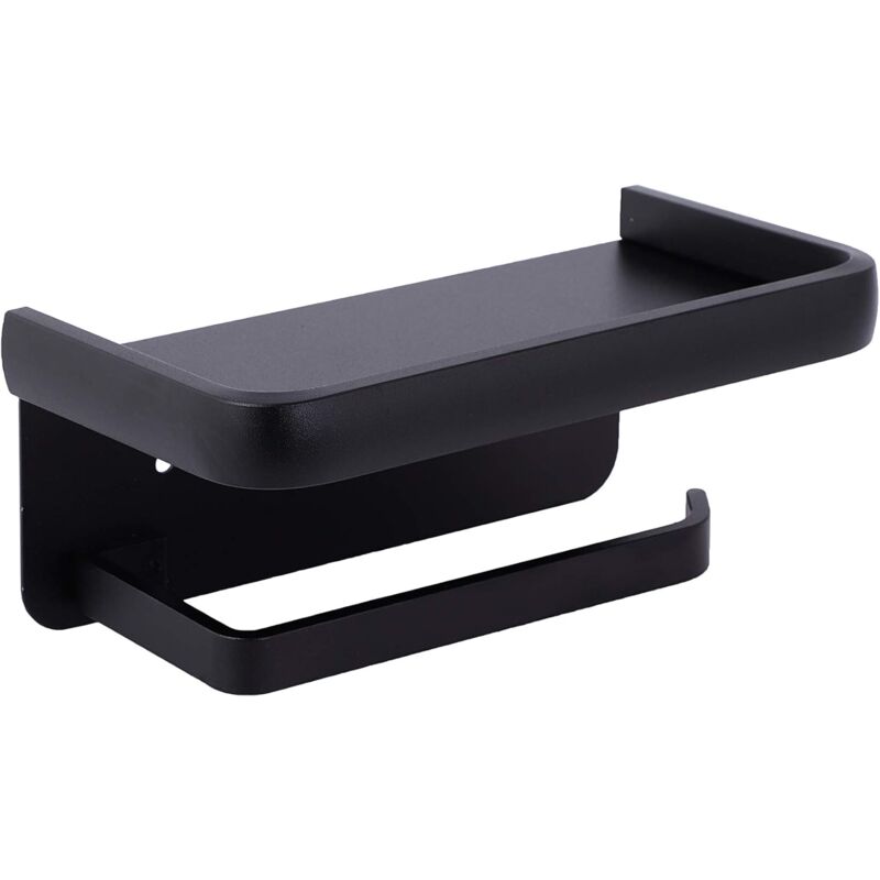 Image of Wall Mounted Toilet Paper Holder Aluminum Roll Holder Toilet Paper Holder with Storage Shelf Black