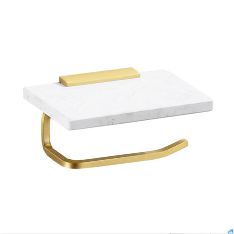 Wall Mounted Toilet Paper Holder Stand Toilet Paper Towel Holder with Mobile Phone Shelf Drilling Install with Screws Storage Shelf Marble Bathroom Accessories