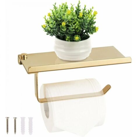 Wall Mounted Toilet Paper Holder with Telephone Shelf - Stainless Steel Paper Roll Holder for Bathroom