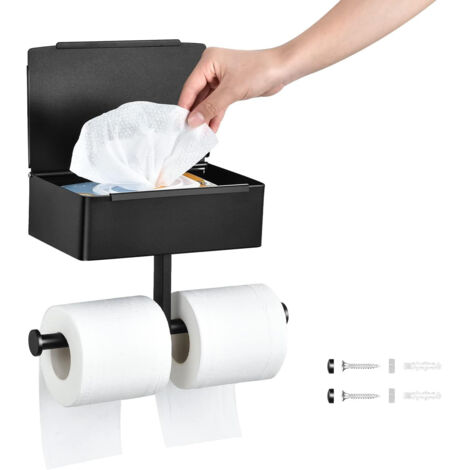 Wall Mounted Toilet Paper Holder with Two Roll Storage, Adhesive Toilet Paper Holder, No Drilling Required, Stainless Steel Toilet Paper Holder, Bathroom Kitchen