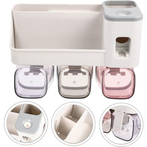 Wall Mounted Toothbrush Holder with Automatic Toothpaste Dispenser, Bathroom Accessories Storage Rack, 3 Cups