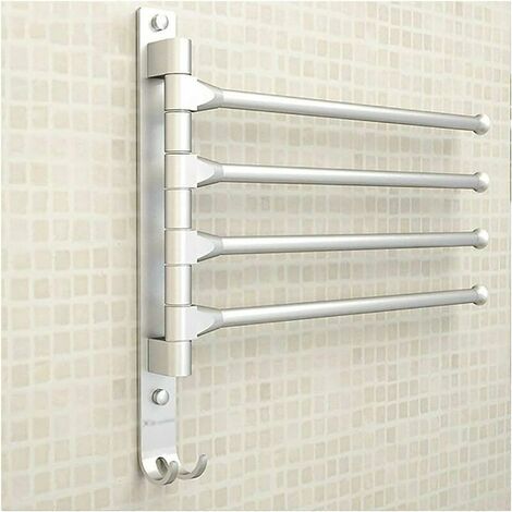 Wall Mounted Towel Rack in Aluminum Space with 4 Bars 180° Rotating Towel Dryer for Bathroom Kitchen Sink 33 x 33 with Hook (4 Hits)-