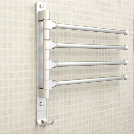 Wall Mounted Towel Rack in Aluminum Space with 4 Bars 180° Rotating Towel Dryer for Bathroom Kitchen Sink 33 x 33 with Hook (4 Hits)-