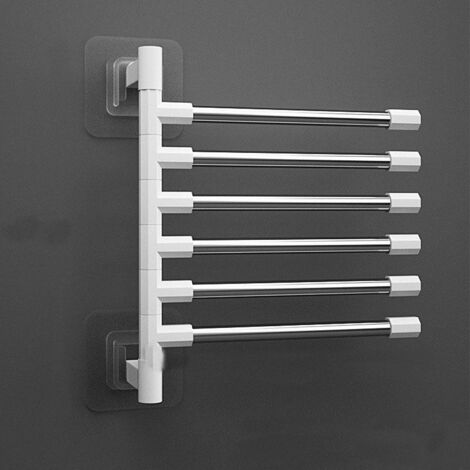 Wall-mounted towel rack with suction cups, 180° swivel, with 6 bars for bathroom