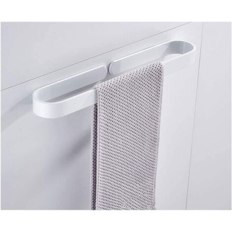 Wall-mounted towel rail, 35 cm, white aluminum, adhesive without drilling, bathroom accessories