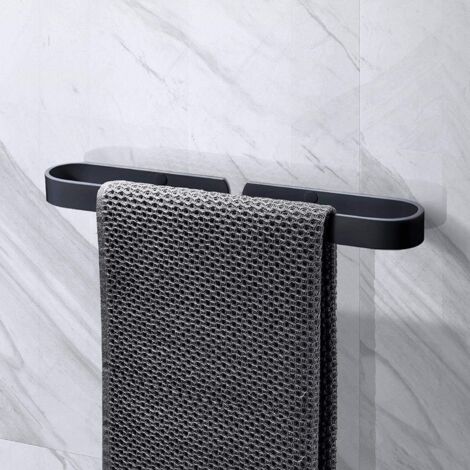Wall-mounted towel rail, 40 cm, black aluminum, adhesive, no drilling required, bathroom accessories