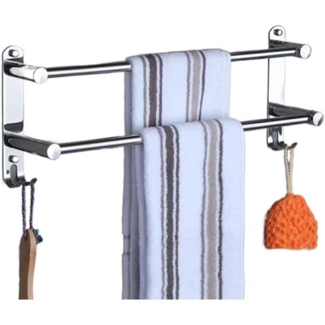 Wall-mounted towel rail 70 cm (2 layers), SUS304 stainless steel, no drilling required, for bathroom and kitchen