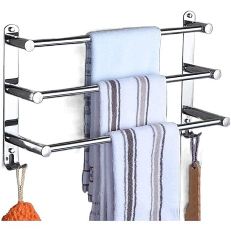 Wall-mounted towel rail 70 cm (3 tiers), SUS304 stainless steel, with pre-drilled holes, for bathroom and kitchen