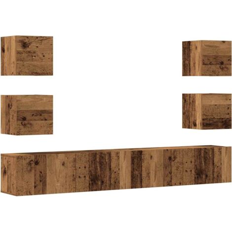 Wall Mounted TV cabinets 6 pcs Old Wood Engineered Wood vidaXL