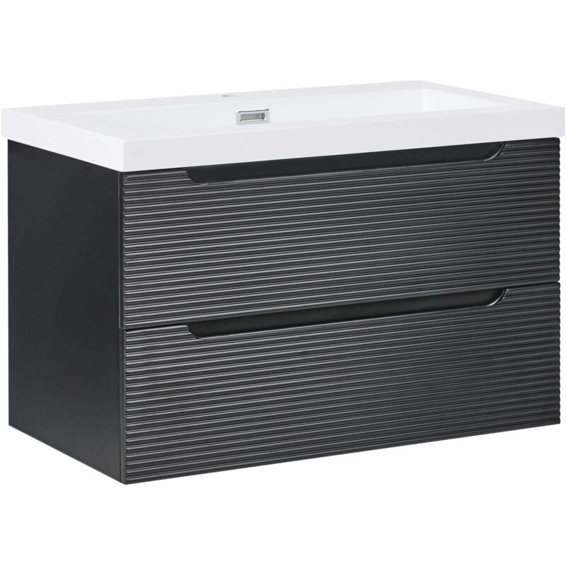 Beliani Wall Mounted Vanity Unit With Basin Makana 80 Cm Black