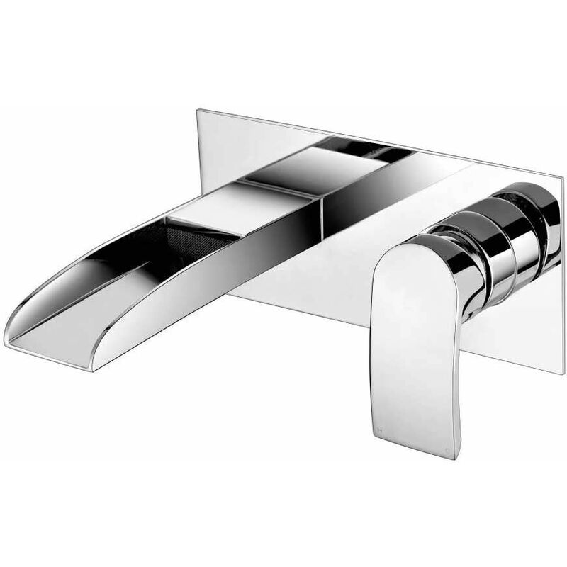 Wall Mounted Waterfall Bathroom Basin Sink Tap Single Lever Chrome Faucet Taps - Chrome