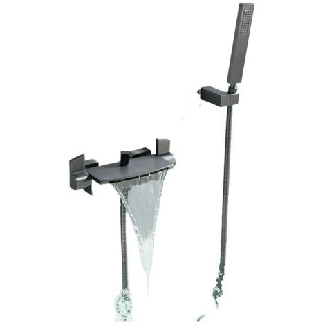 Wall-Mounted Waterfall Mixer Tap with Hot and Cold Shower Head (Grey)