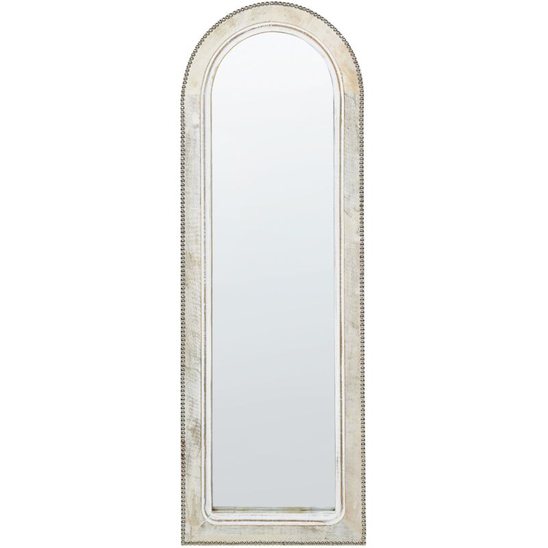 Beliani - Wall Mounted Wooden Frame Mirror Vintage Distressed Whitewash Finish Off-white Sarray