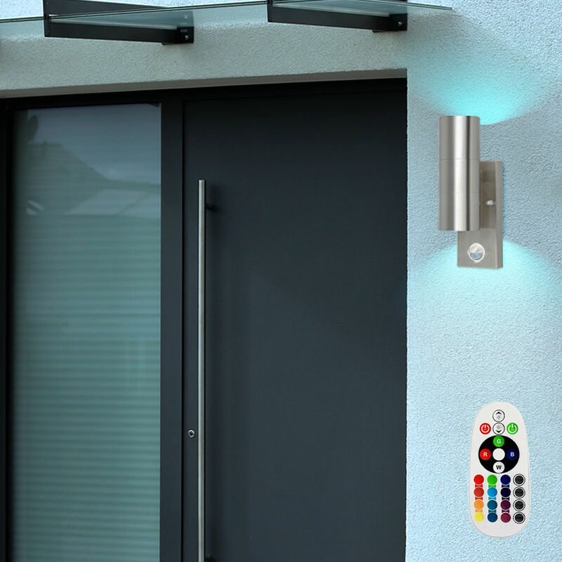 

Aplique de pared, detector de movimiento, lámpara de exterior, cambiador de color, foco en un set que incluye fuente de luz LED RGB 103200