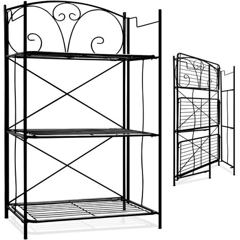 Shelf Black Metal Folding Free Standing Quick Assembly Patio