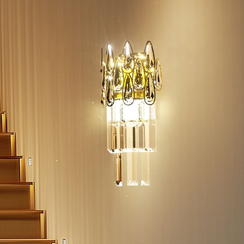 Wall Sconce with Clear Shade Teardrop Prisms Crystal Lampshade