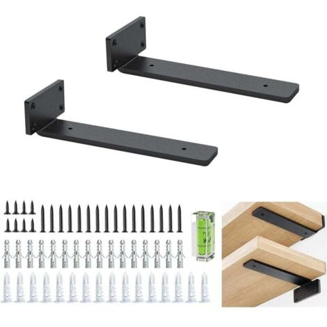 Wall shelf bracket, 2 pieces of heavy-duty 20cm/8 inch industrial shelf support, black metal L-shaped brackets for DIY shelf mounting (1/5 inch thick, black)