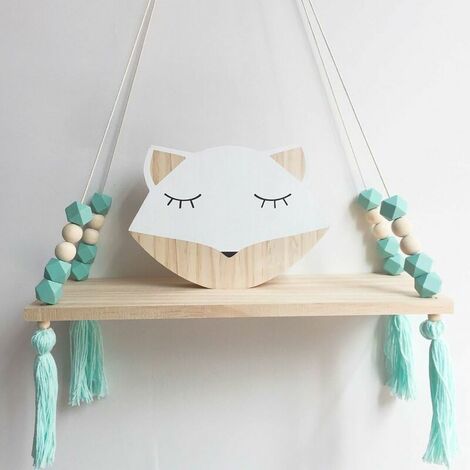 Wall Shelf Floating Shelf Wood Rack Hanging Swing Wall Shelf Wall Chart Macaron Board Girls Nursery Decor Size: 38x14x1.2cm (Green)